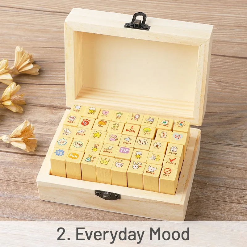 Kawaii Cartoon Rabbit & Cat Boxed Wooden Rubber Stamp Set