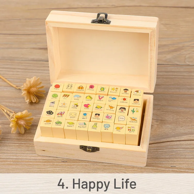 Kawaii Cartoon Rabbit & Cat Boxed Wooden Rubber Stamp Set
