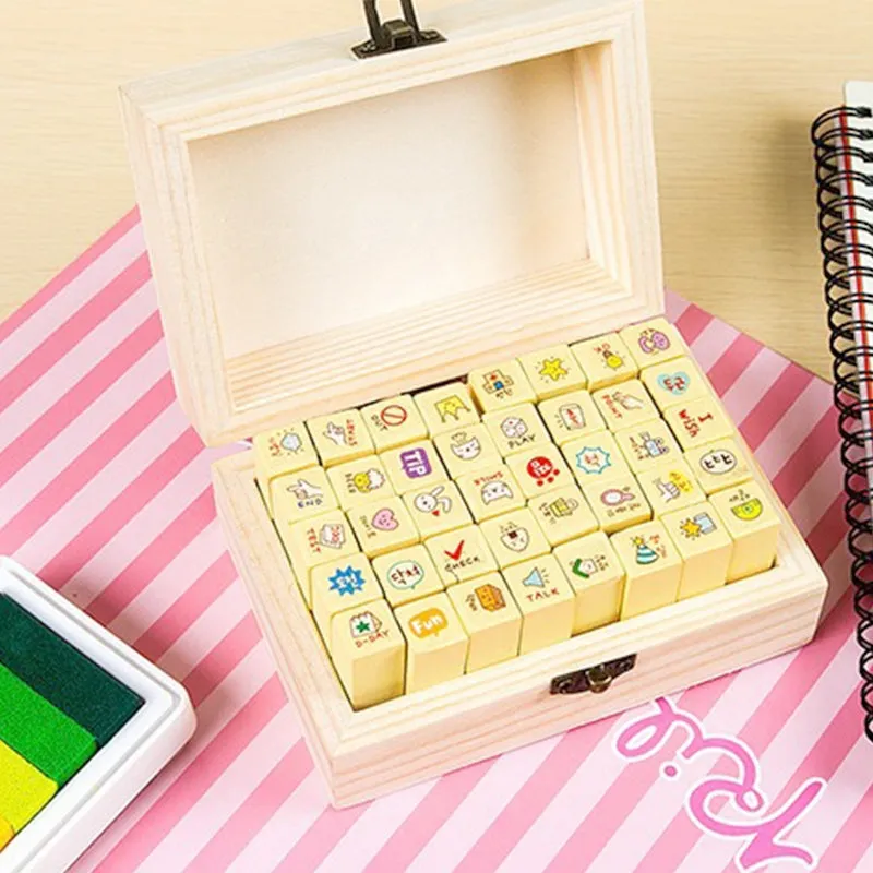 Kawaii Cartoon Rabbit & Cat Boxed Wooden Rubber Stamp Set