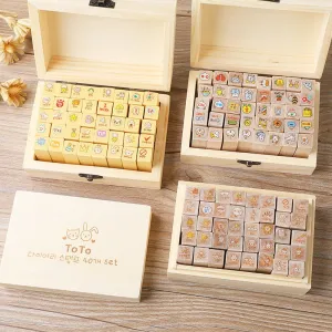 Kawaii Cartoon Rabbit & Cat Boxed Wooden Rubber Stamp Set