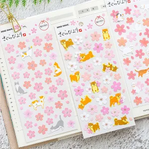 Kawaii Sakura Blossom and Animal Cartoon Stickers