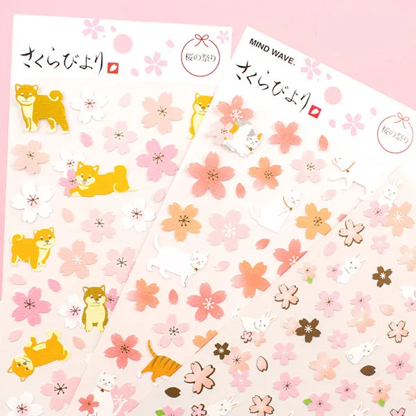 Kawaii Sakura Blossom and Animal Cartoon Stickers