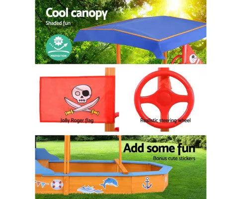 Keezi Kids Sandpit Wooden Boat Sand Pit with Canopy Bench Seat