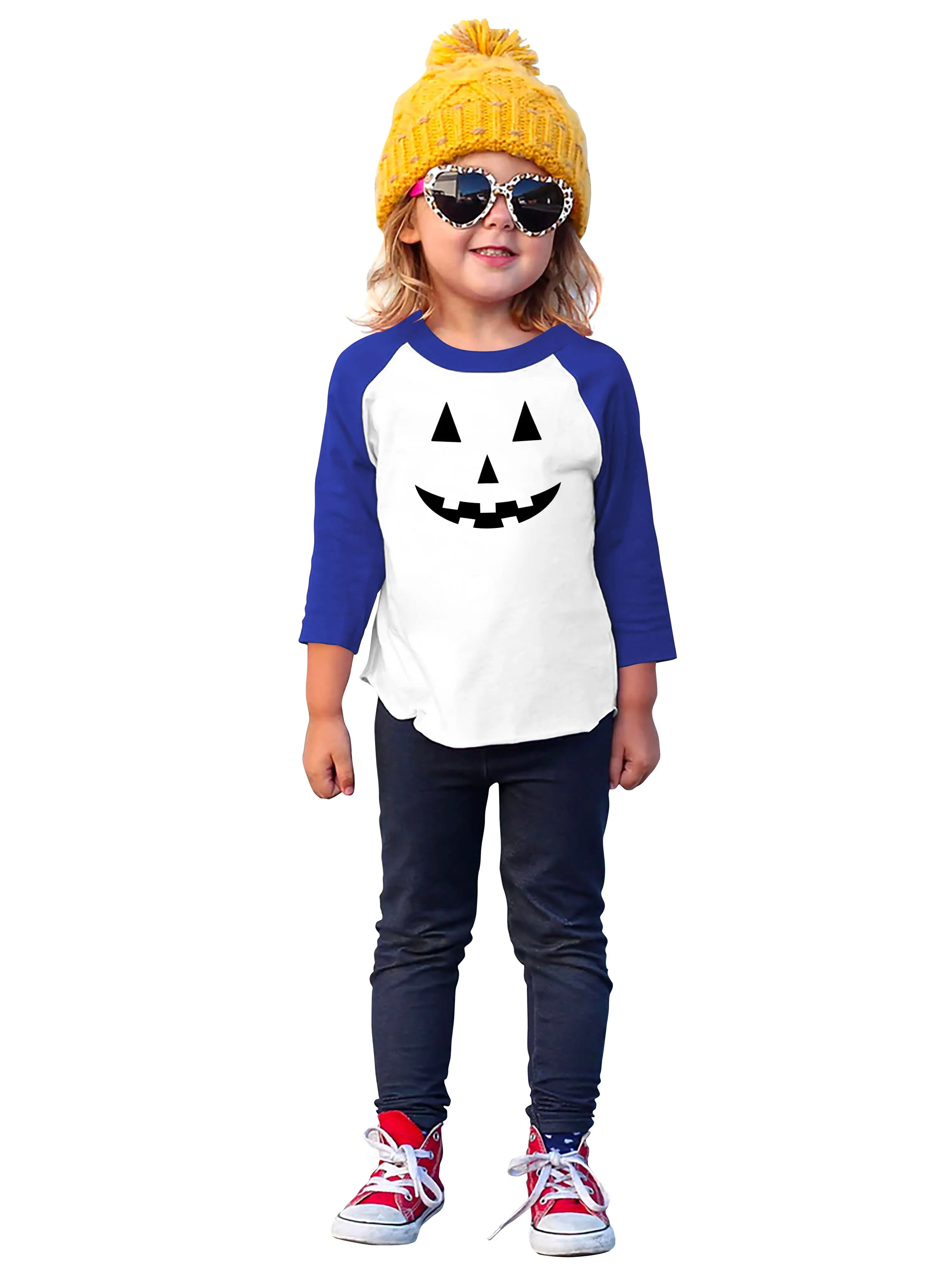 Kids 3/4 Sleeve Graphic Print Jack-O-Lantern Halloween T Shirt