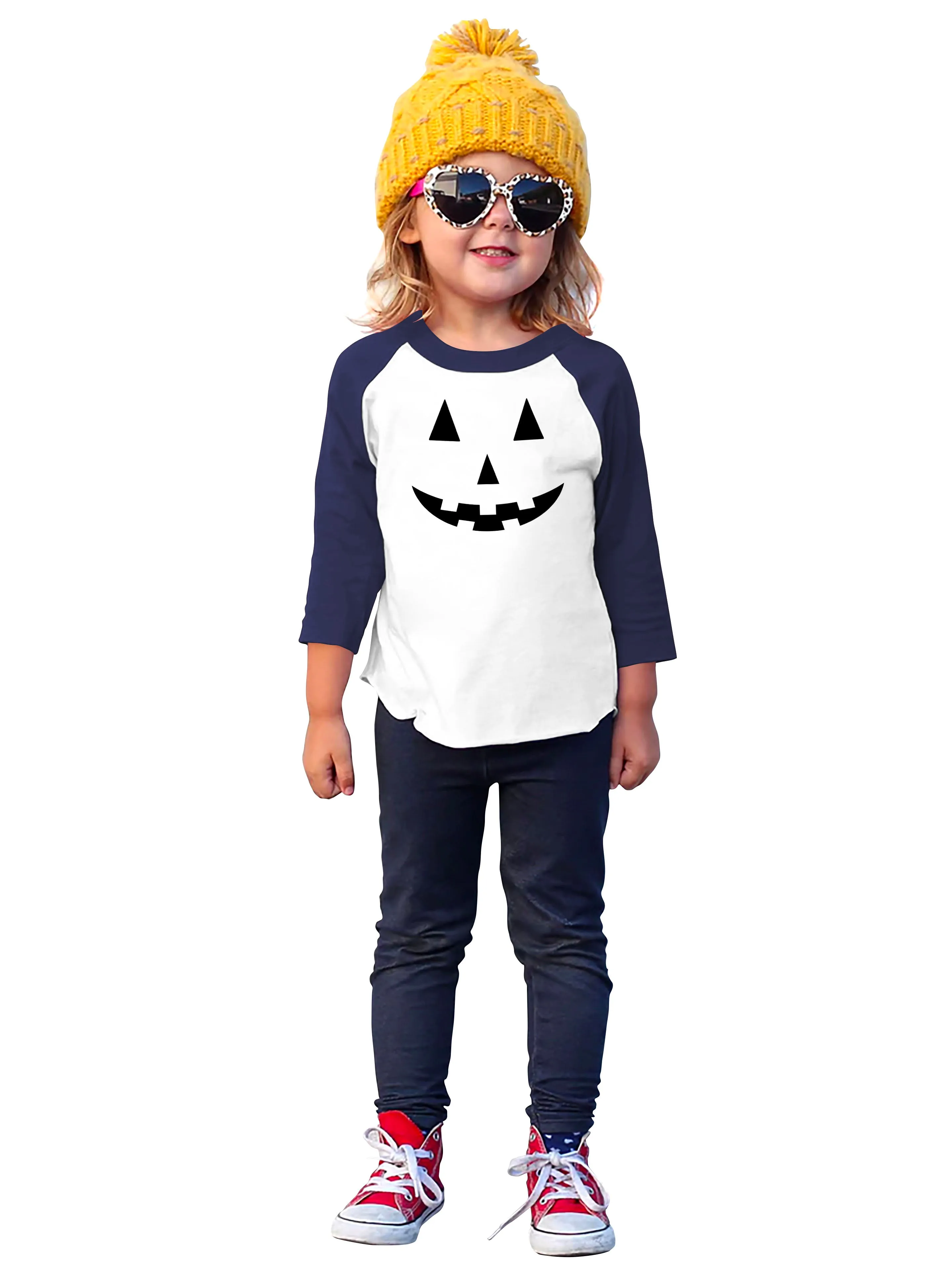 Kids 3/4 Sleeve Graphic Print Jack-O-Lantern Halloween T Shirt