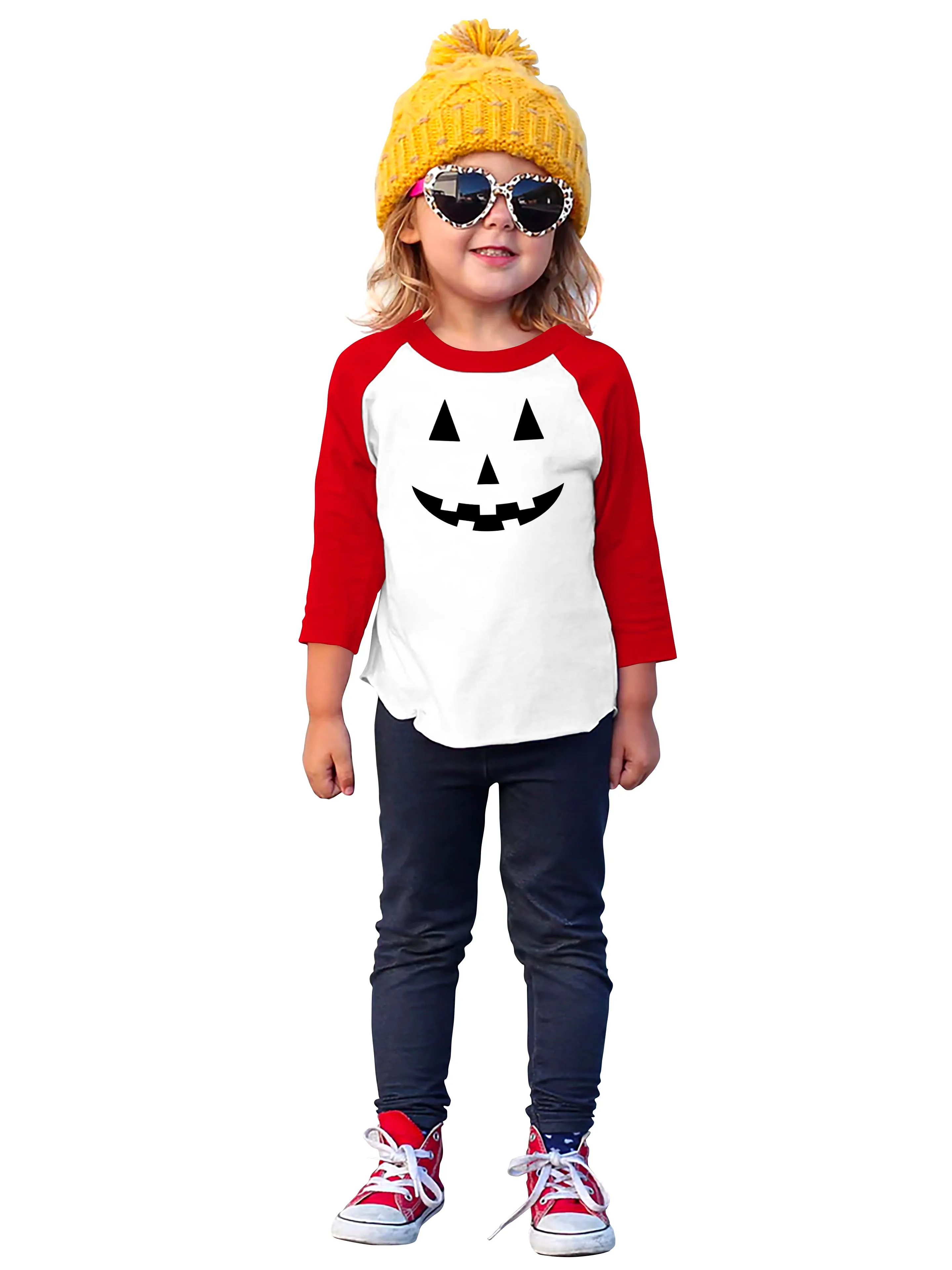 Kids 3/4 Sleeve Graphic Print Jack-O-Lantern Halloween T Shirt