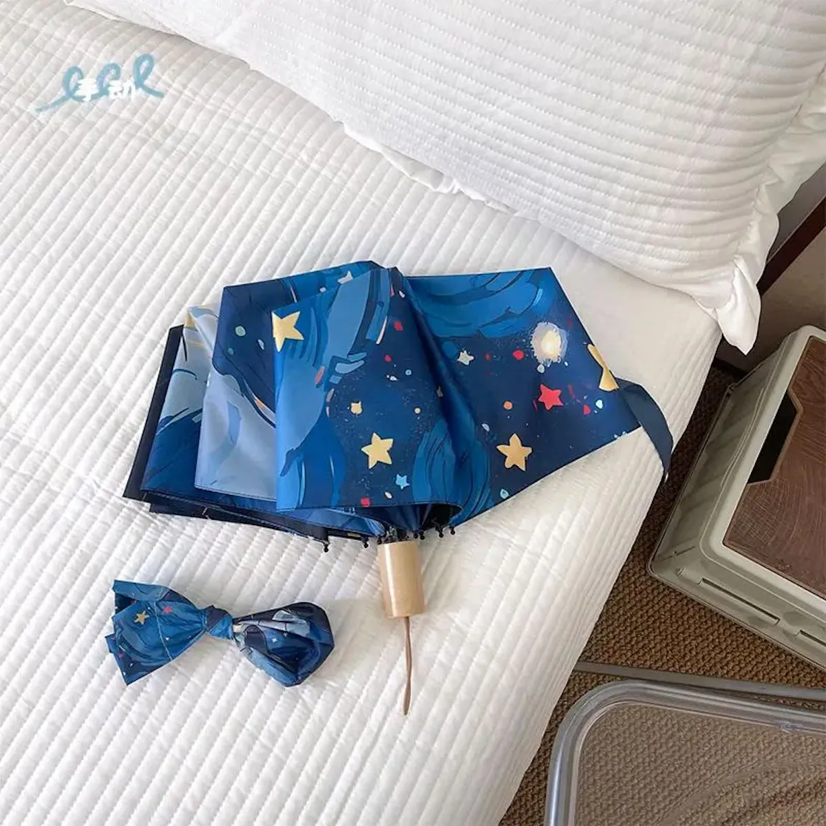 Kids Black Cat Umbrella Starry Nights for Children Automatic Folding Umbrella for Kids
