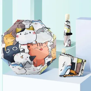 Kids Cartoon Cat Umbrella for Children Automatic Folding Umbrella for Kids