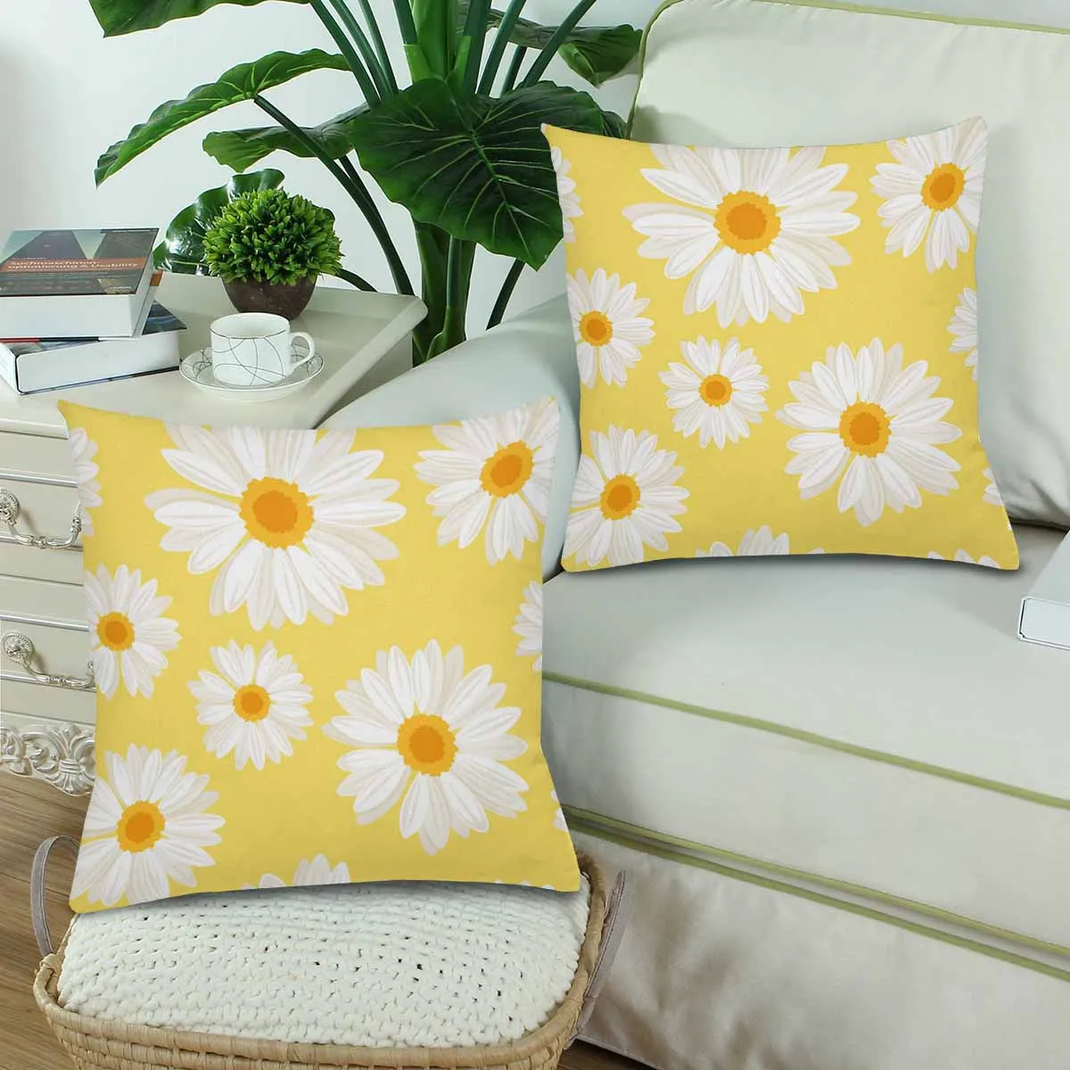 Kids Cartoon themed Pillow Cases printed with  daisy flowers on yellow