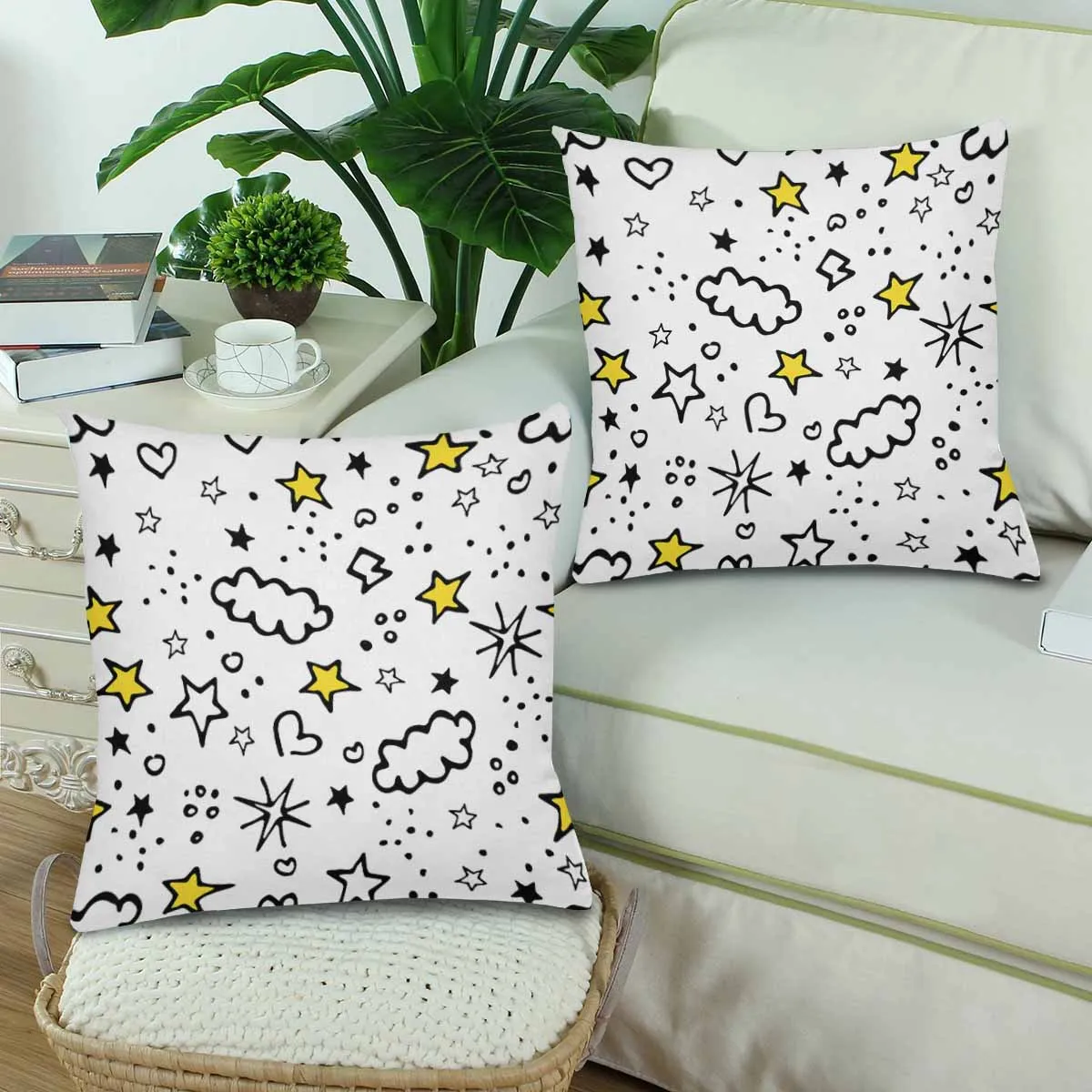 Kids Cartoon themed Pillow Cases printed with  doodle pattern