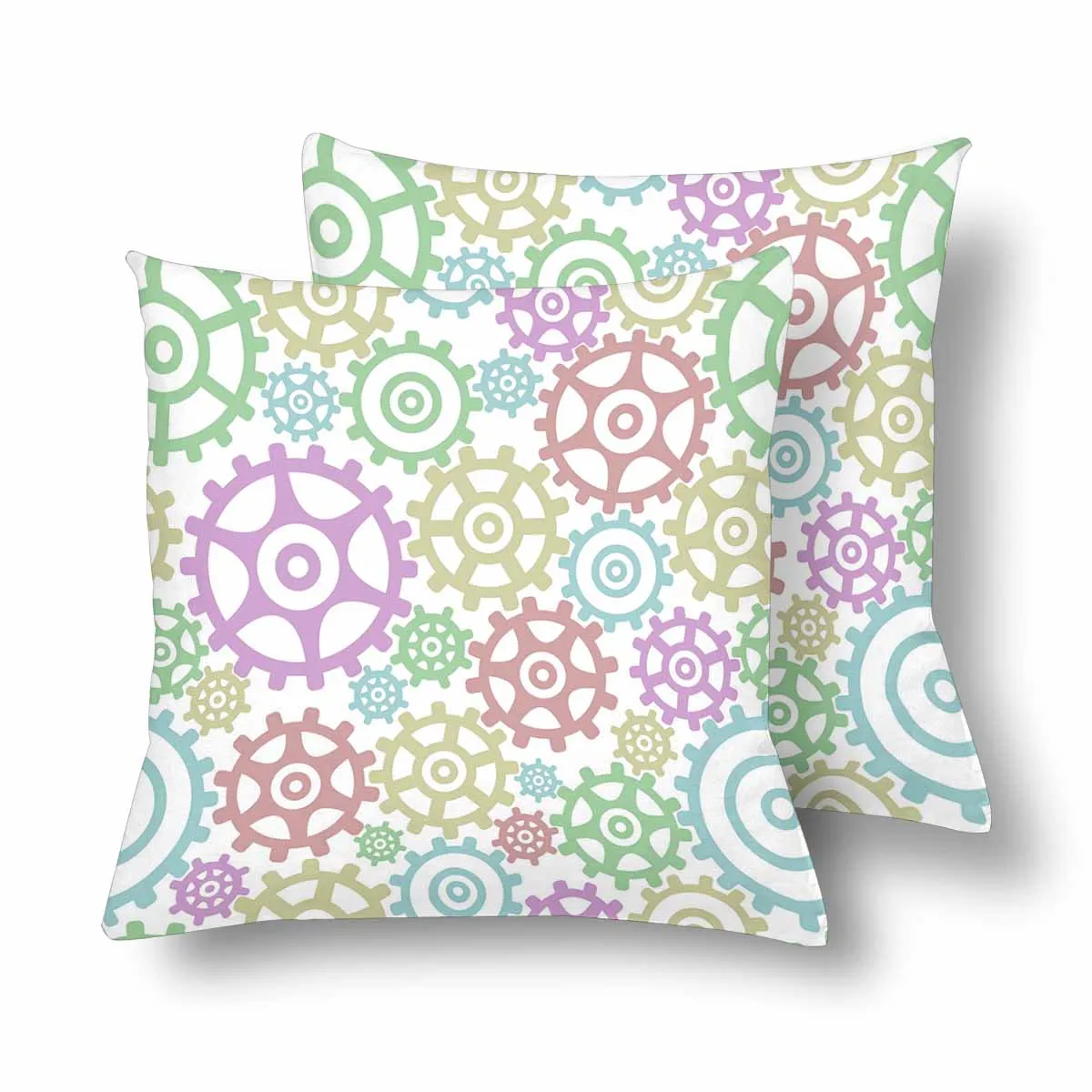 Kids Cartoon themed Pillow Cases printed with  Gear wheels of different color