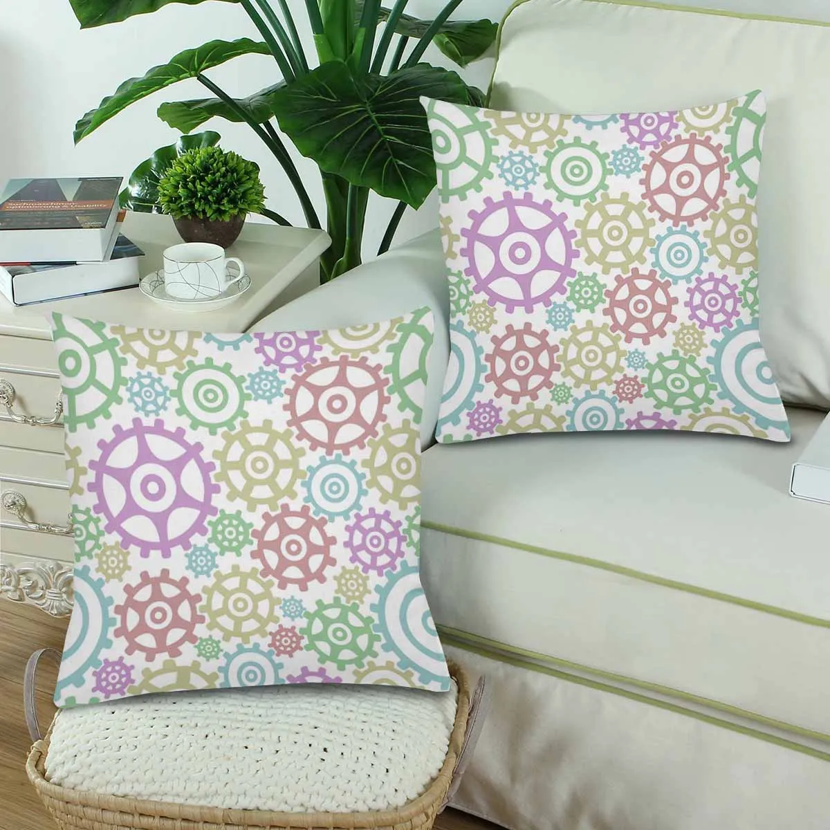 Kids Cartoon themed Pillow Cases printed with  Gear wheels of different color