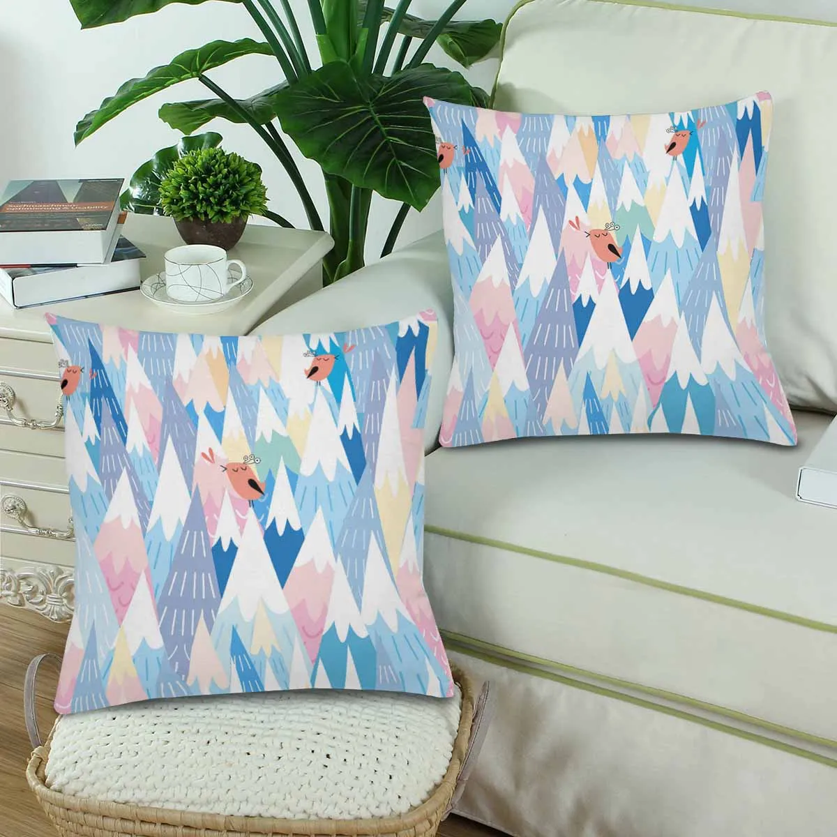 Kids Cartoon themed Pillow Cases printed with  mountains and the birds