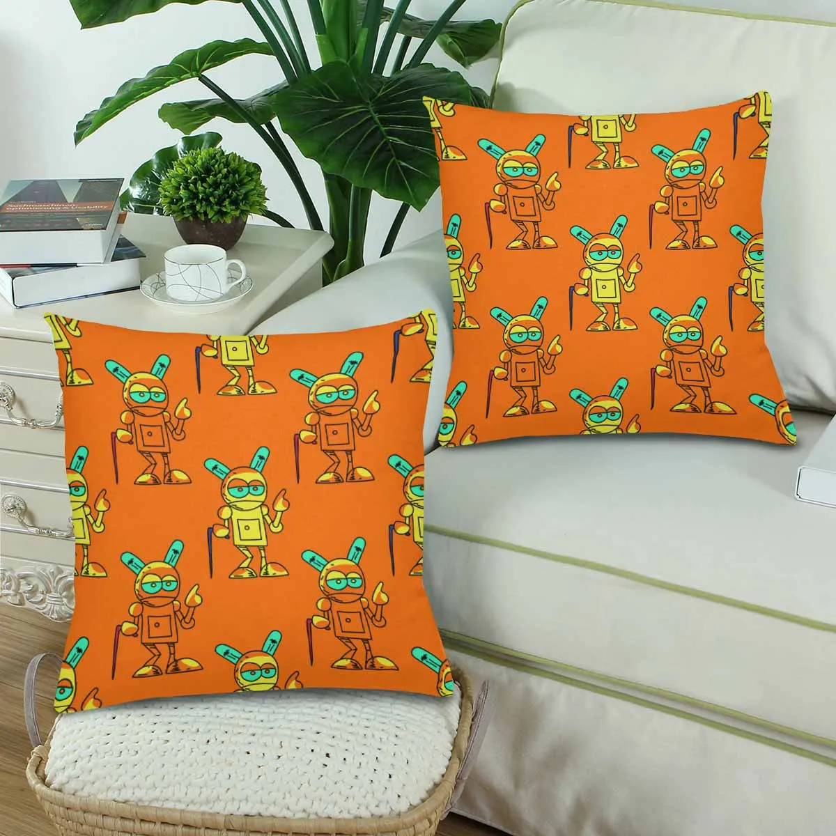 Kids Cartoon themed Pillow Cases printed with  Old robot pattern