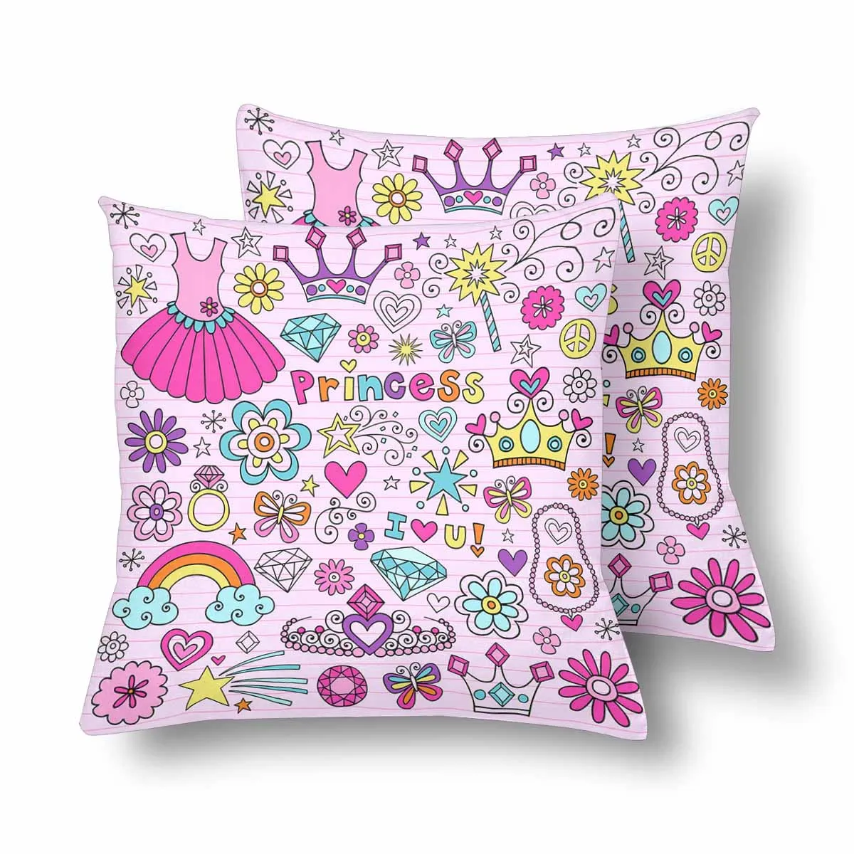 Kids Cartoon themed Pillow Cases printed with  Princess Notebook Doodles