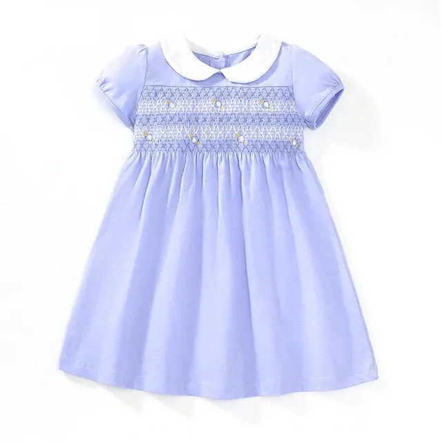 Kids Clothes Summer Princess Blue Dress for toddler Girls Children’s Clothes Cartoon Embroidery Flowers Cotton