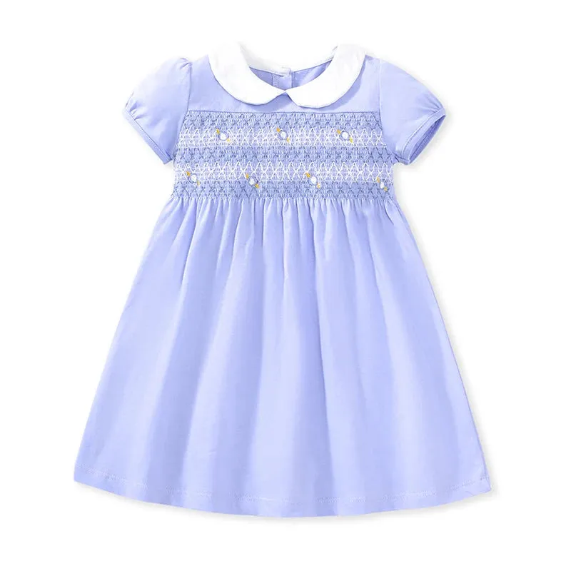 Kids Clothes Summer Princess Blue Dress for toddler Girls Children’s Clothes Cartoon Embroidery Flowers Cotton