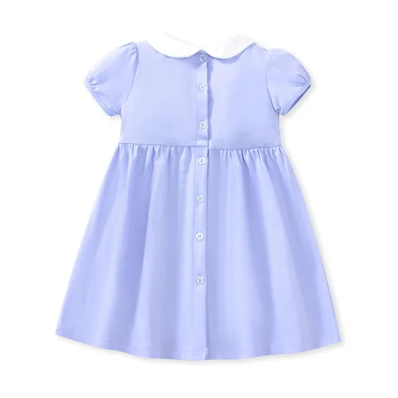 Kids Clothes Summer Princess Blue Dress for toddler Girls Children’s Clothes Cartoon Embroidery Flowers Cotton