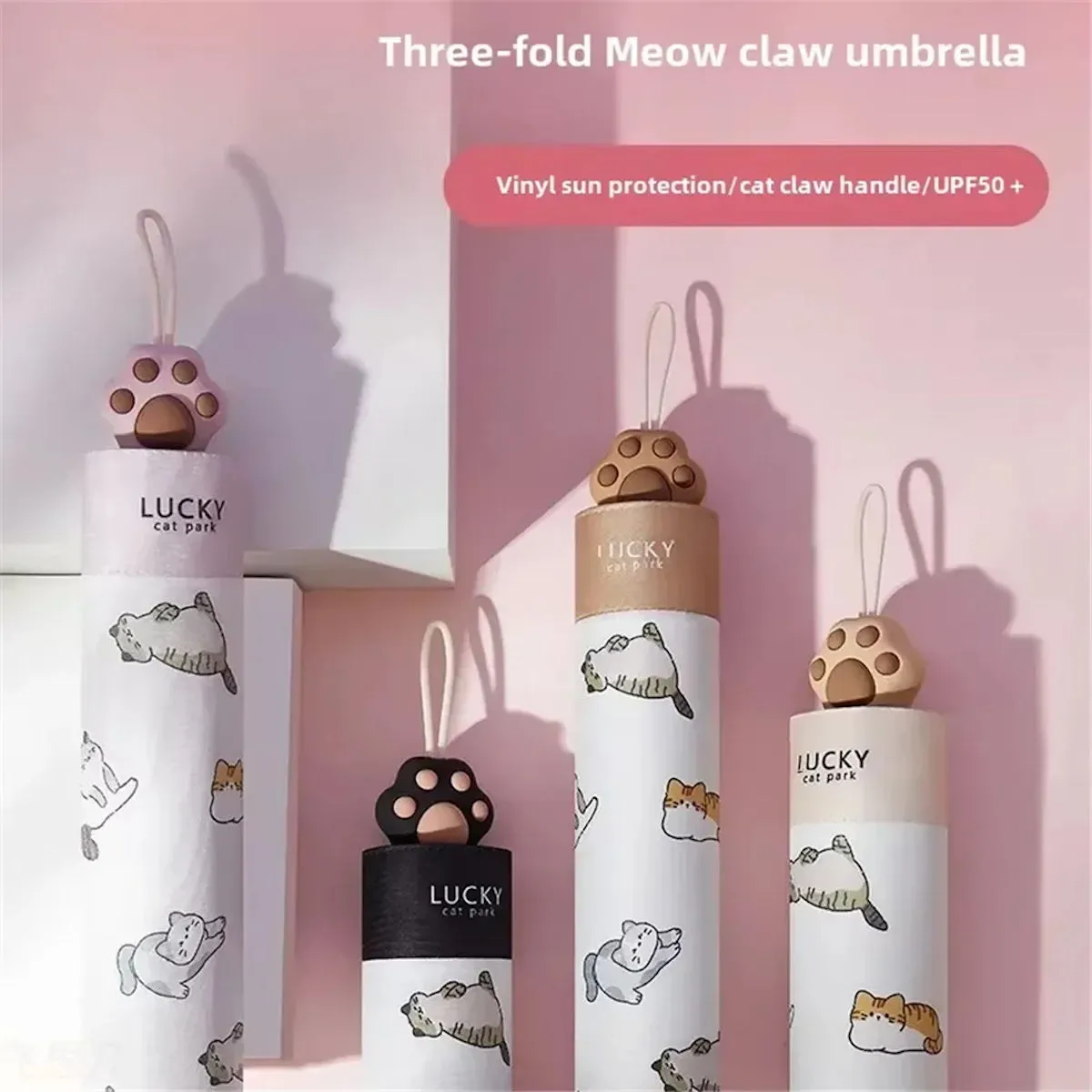 Kids Lucky Cat Umbrella Vinyl Sun Protection Umbrella Children Folding Umbrella