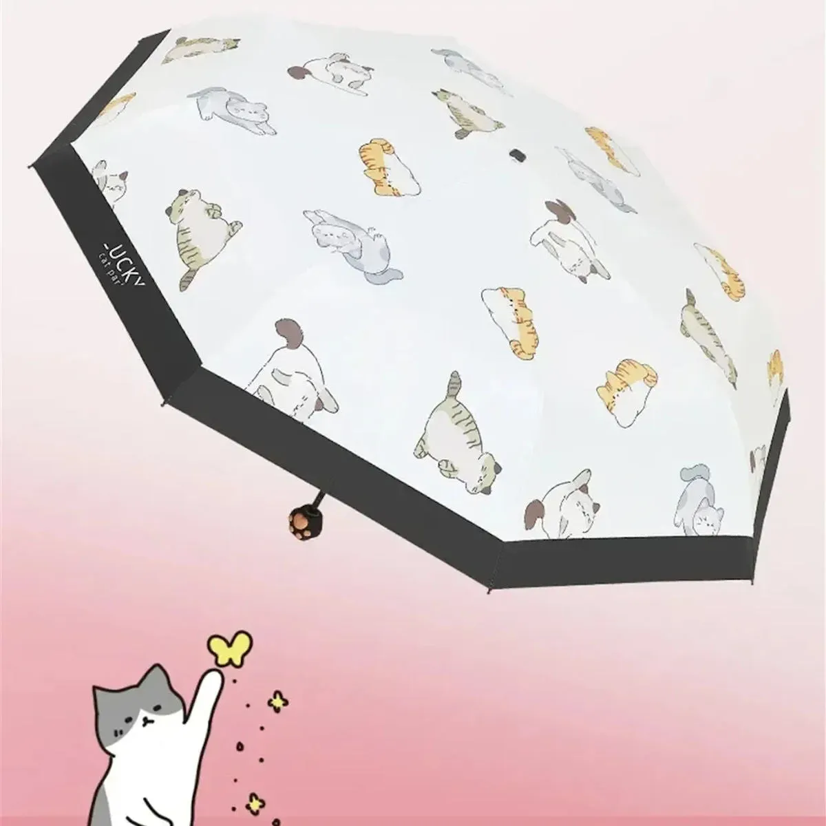 Kids Lucky Cat Umbrella Vinyl Sun Protection Umbrella Children Folding Umbrella