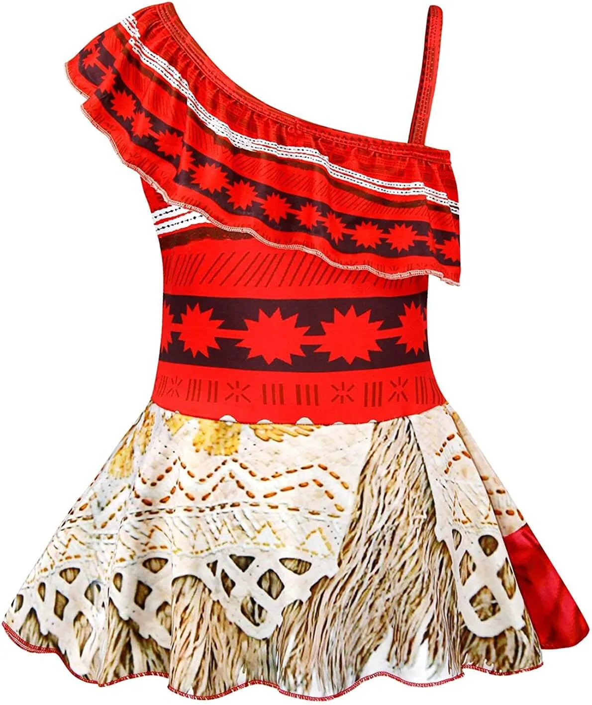 Kids Moana Swimsuits Princess Cosplay Costume Girls Polynesian Dress with Necklace for Halloween Party