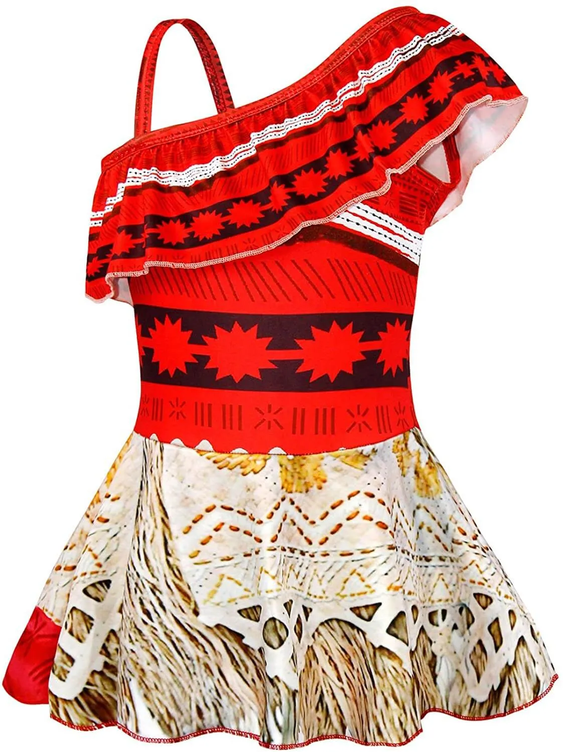 Kids Moana Swimsuits Princess Cosplay Costume Girls Polynesian Dress with Necklace for Halloween Party