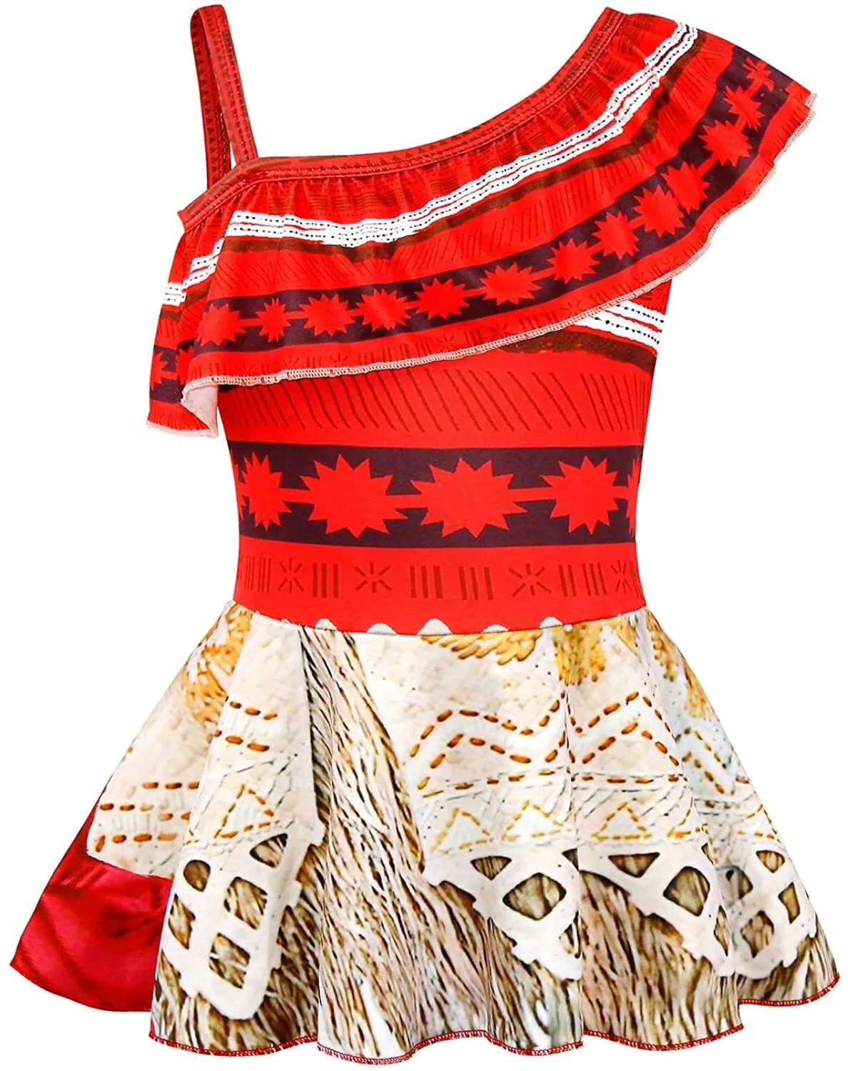 Kids Moana Swimsuits Princess Cosplay Costume Girls Polynesian Dress with Necklace for Halloween Party