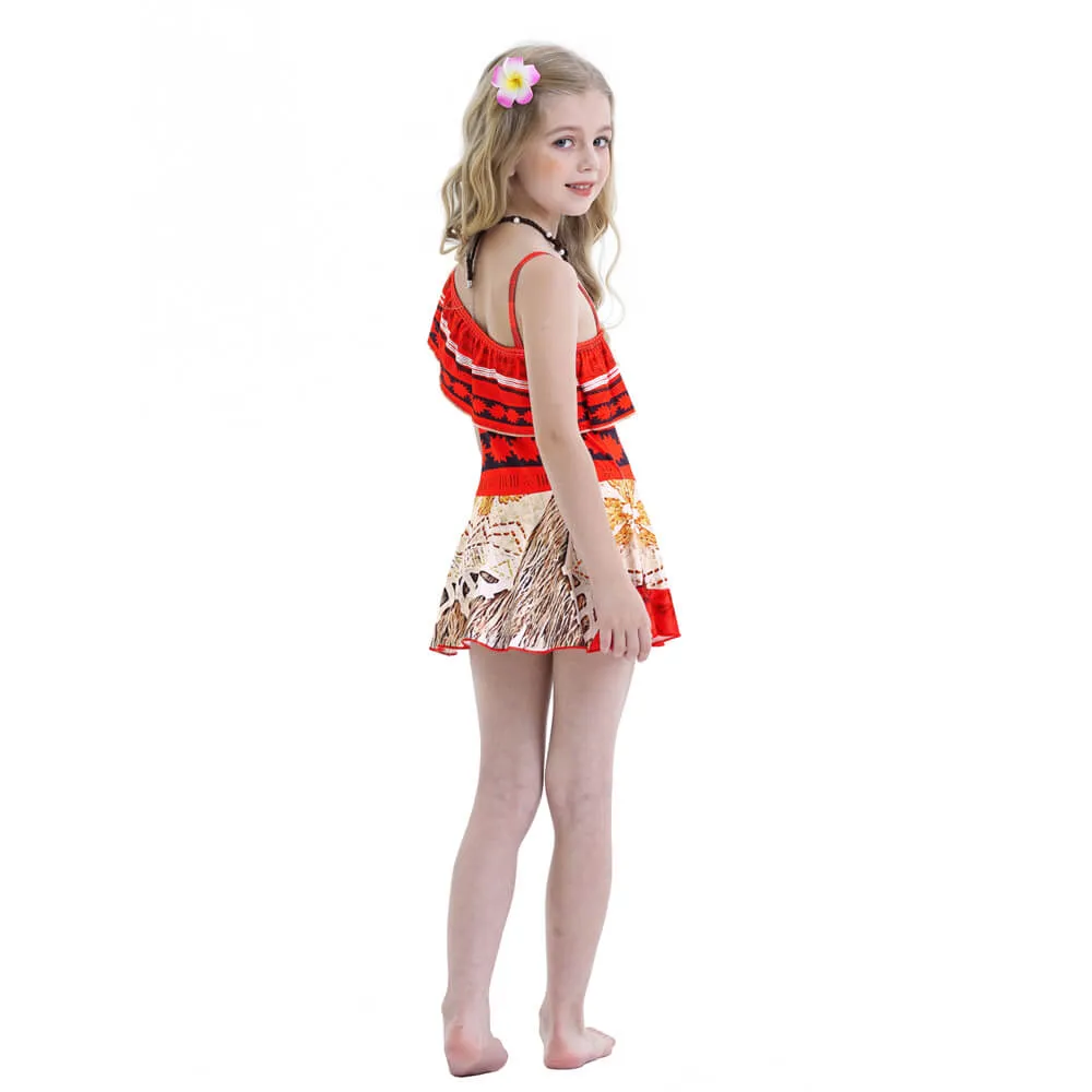 Kids Moana Swimsuits Princess Cosplay Costume Girls Polynesian Dress with Necklace for Halloween Party