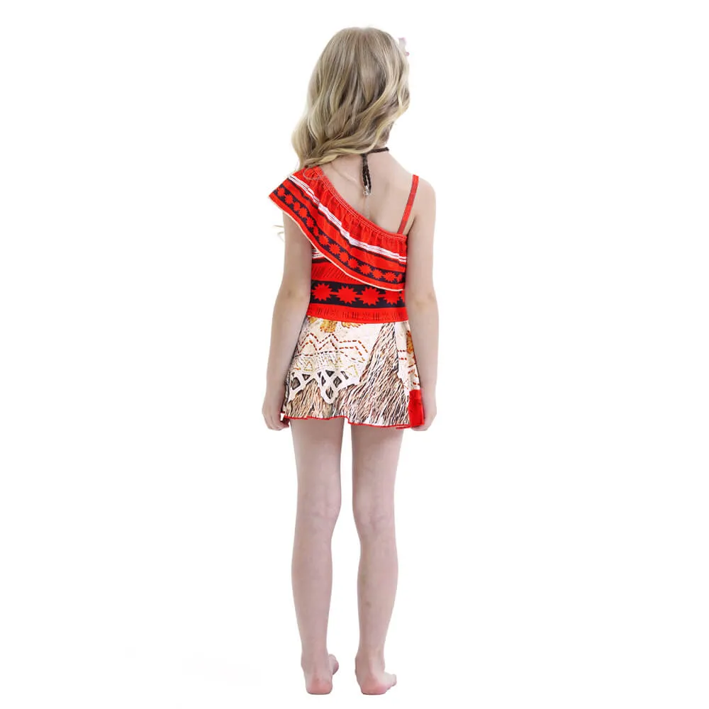 Kids Moana Swimsuits Princess Cosplay Costume Girls Polynesian Dress with Necklace for Halloween Party