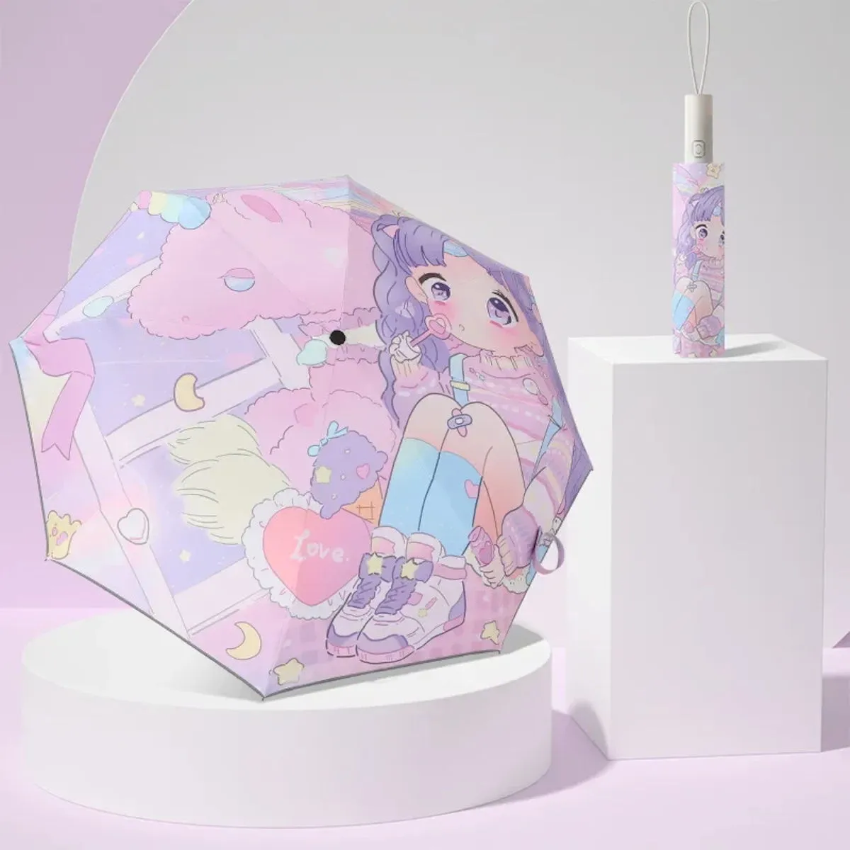 Kids Umbrella Cartoon Girl Anime Sun Protection Children Folding Umbrella