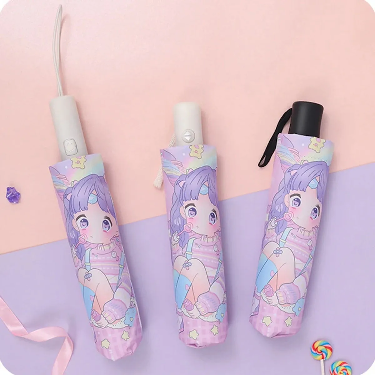 Kids Umbrella Cartoon Girl Anime Sun Protection Children Folding Umbrella