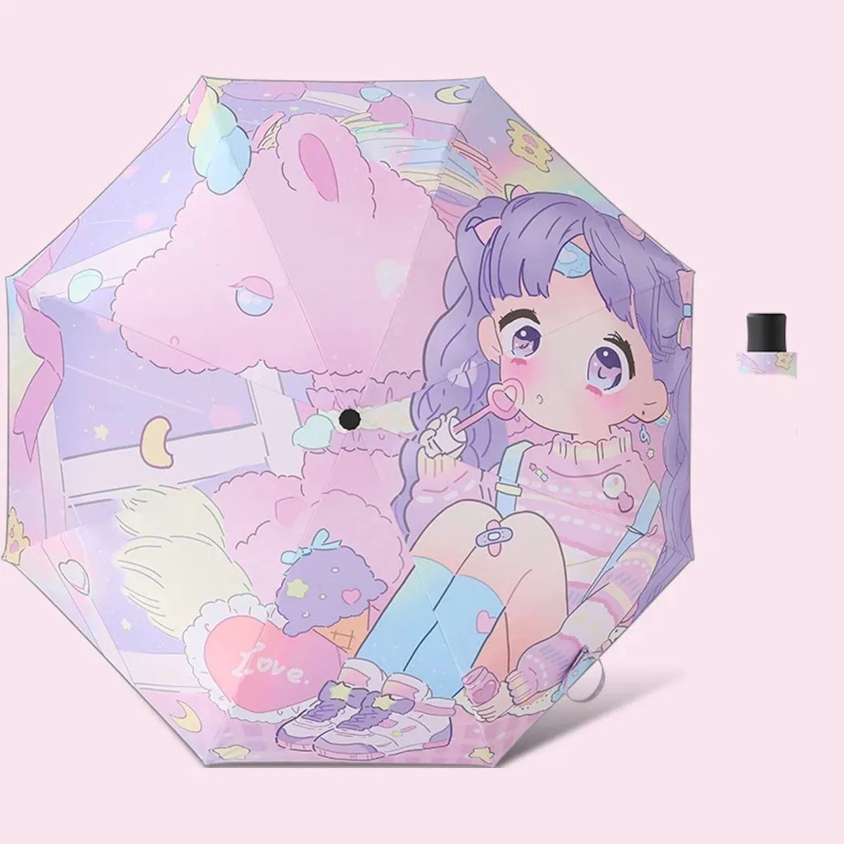 Kids Umbrella Cartoon Girl Anime Sun Protection Children Folding Umbrella