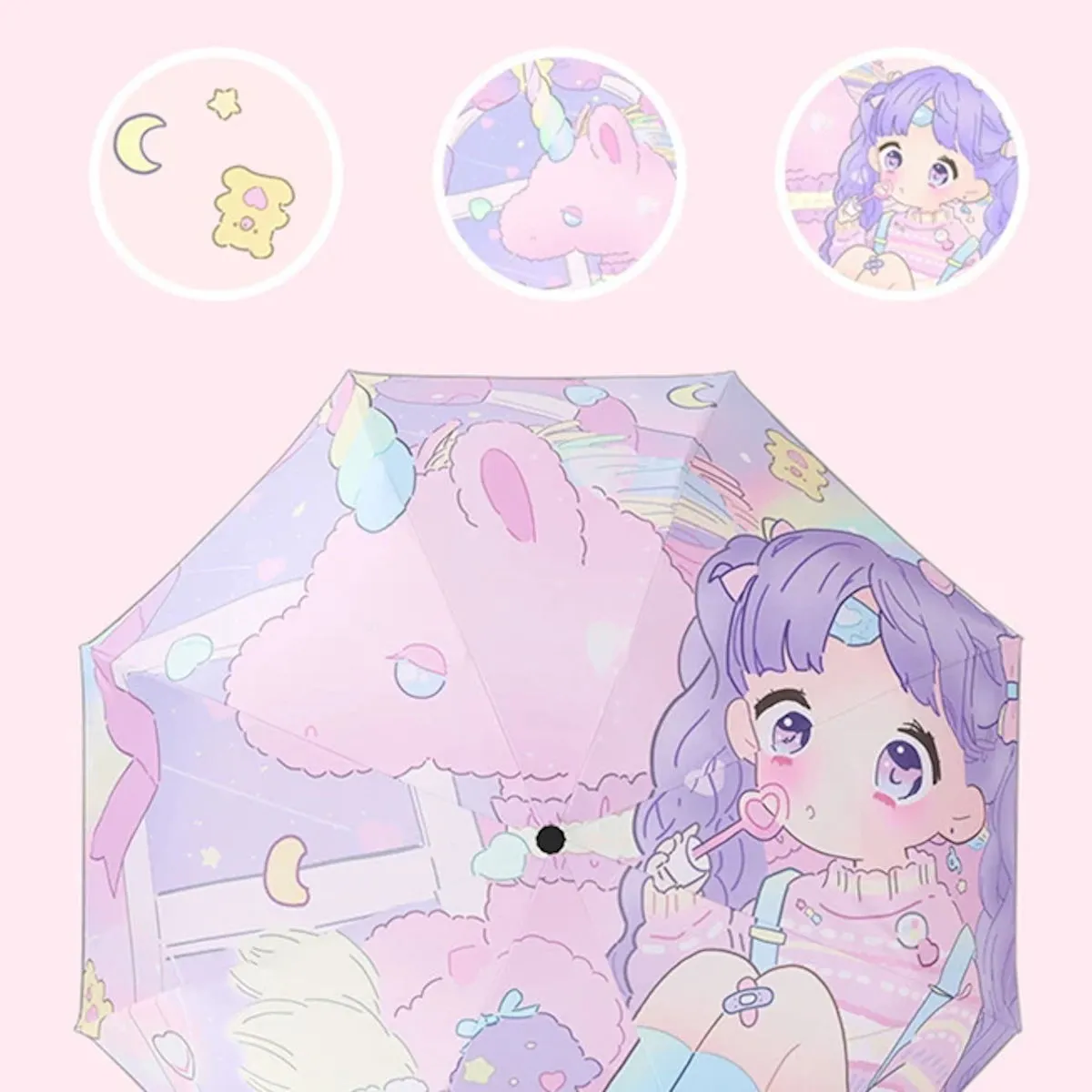 Kids Umbrella Cartoon Girl Anime Sun Protection Children Folding Umbrella
