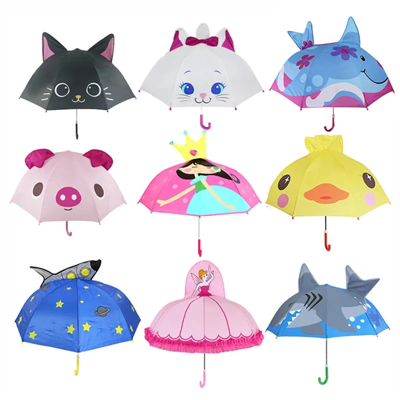 Kids Umbrella Cute Cartoon Animal Face Children's Stick Umbrella