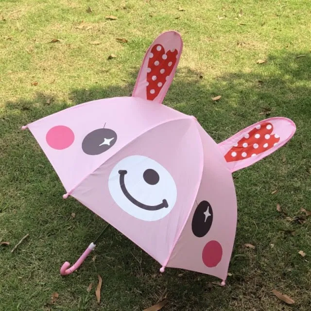 Kids Umbrella Cute Cartoon Animal Face Children's Stick Umbrella