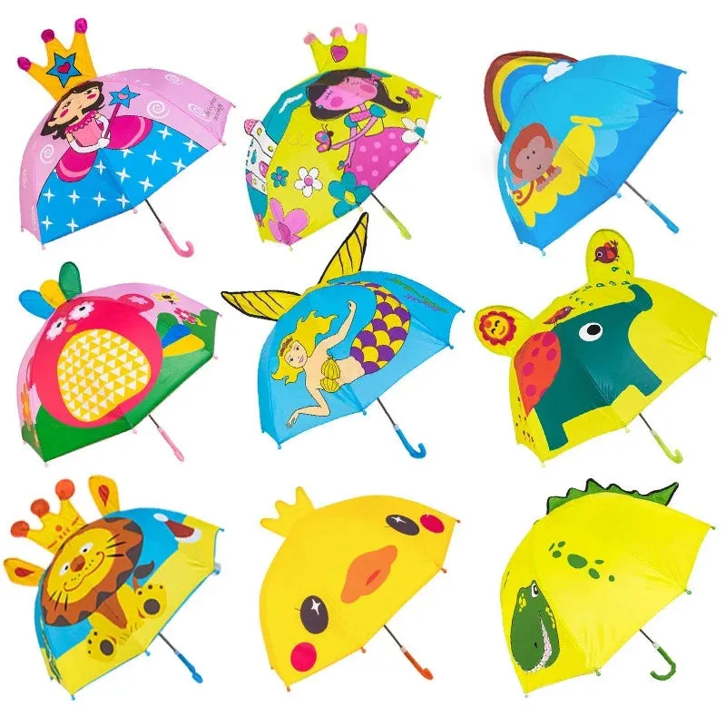Kids Umbrella Cute Cartoon Animal Face Children's Stick Umbrella