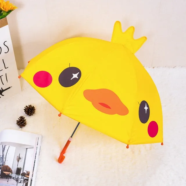 Kids Umbrella Cute Cartoon Animal Face Children's Stick Umbrella