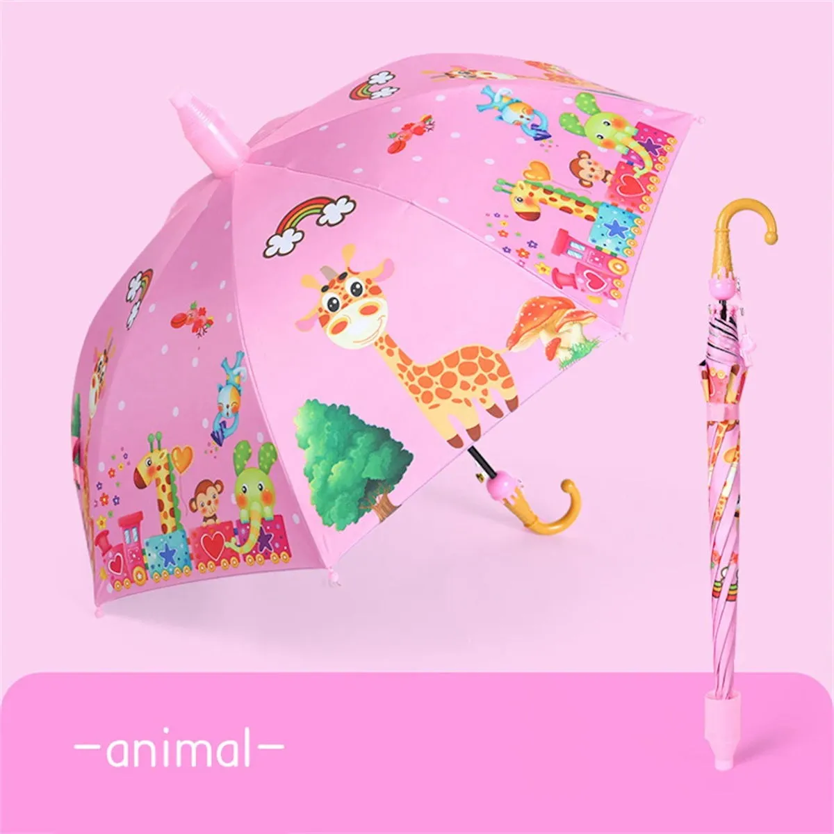 Kids Umbrella Lovely Cartoon Animal Rain Stick Umbrella