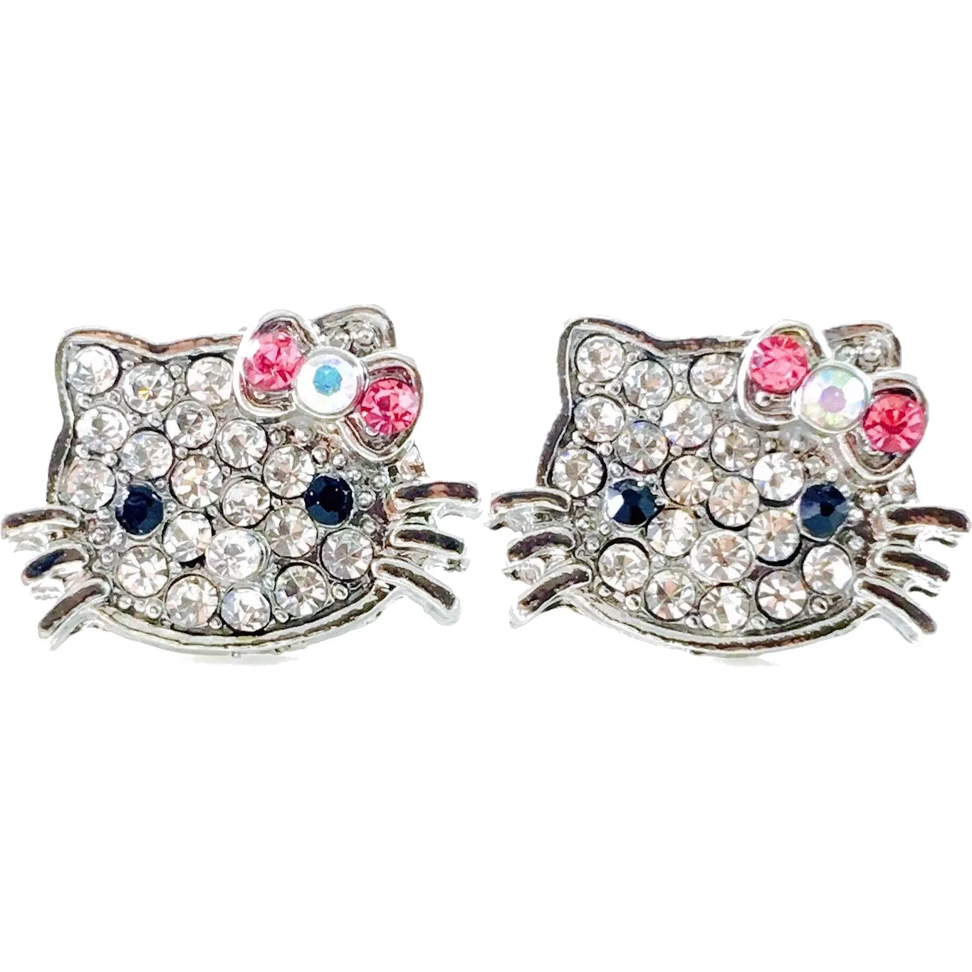 Kitty style Small Hair Clip Pair Rhinestone Crystal silver base Clear Hot Pink