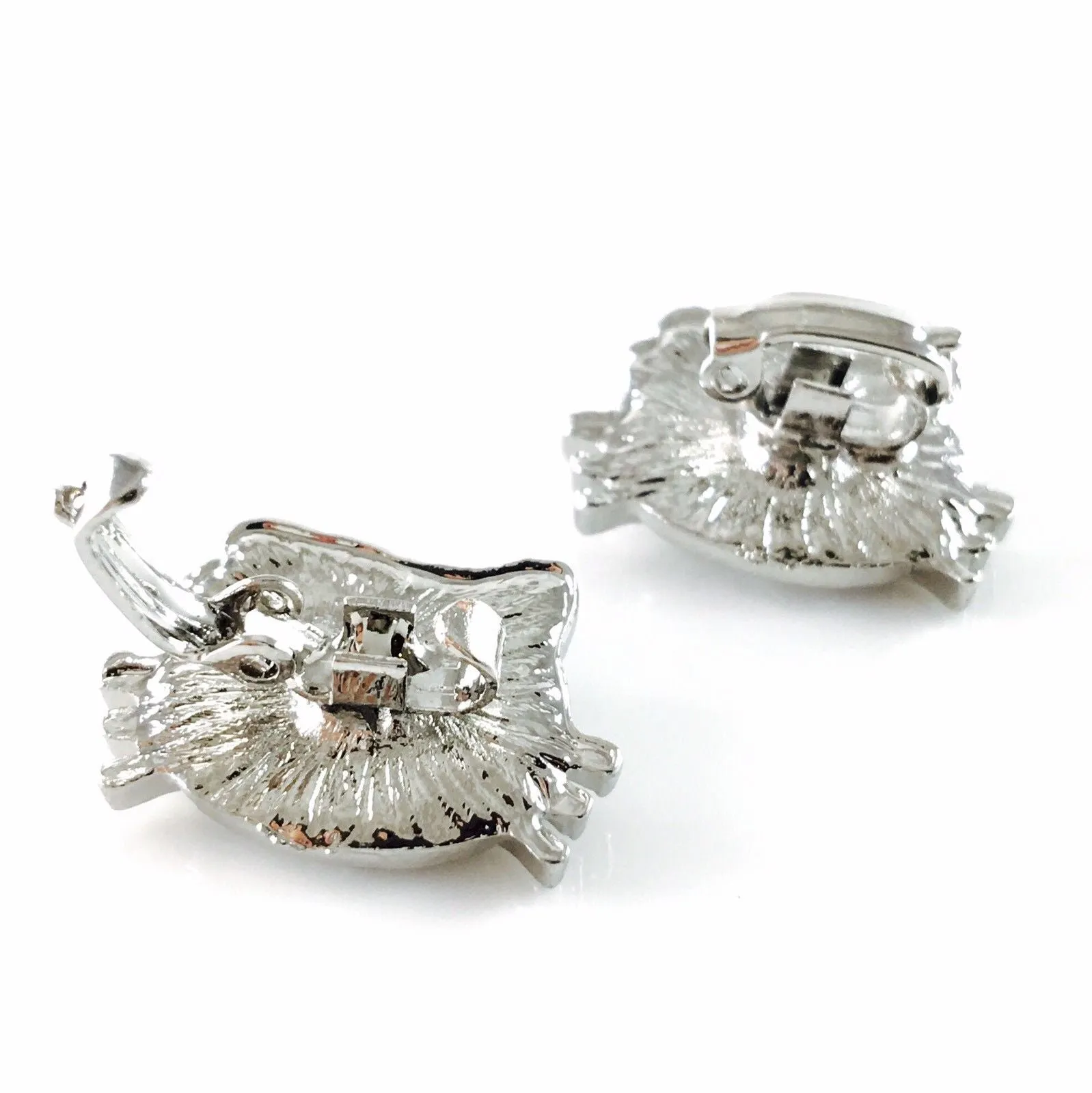 Kitty style Small Hair Clip Pair Rhinestone Crystal silver base Clear Hot Pink