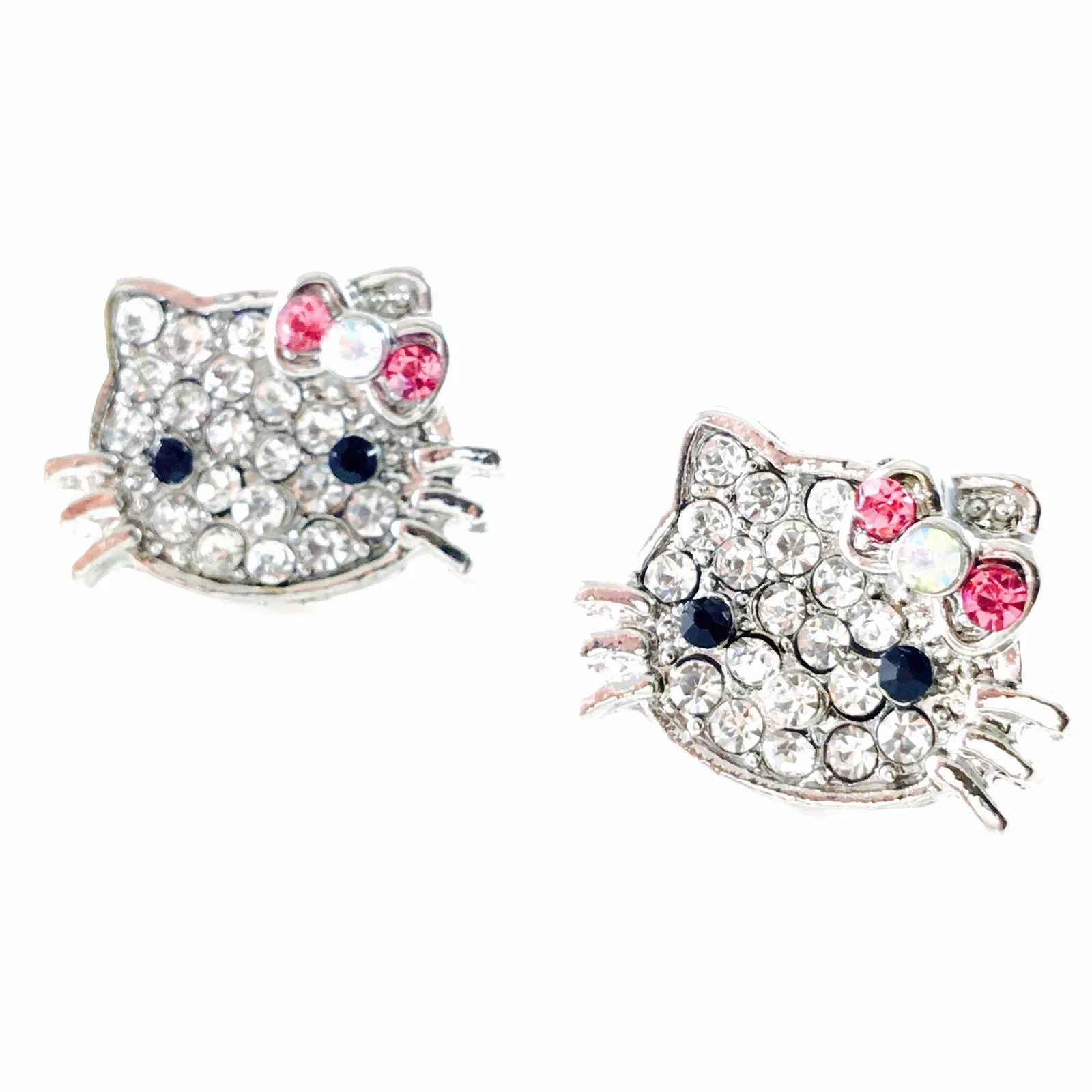 Kitty style Small Hair Clip Pair Rhinestone Crystal silver base Clear Hot Pink