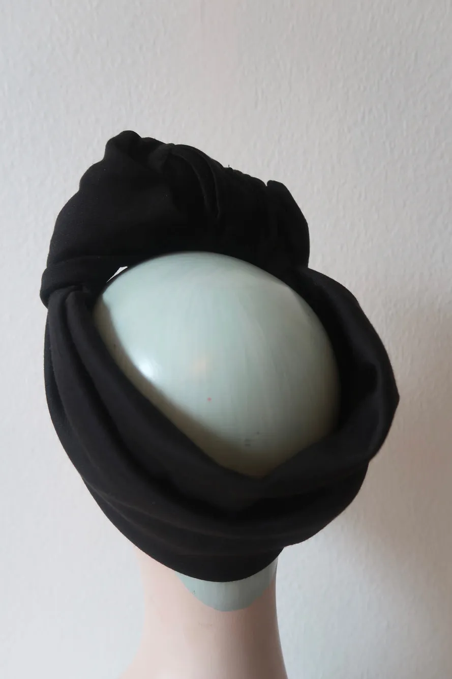 KNOT CHOICE 1940s Pre-tied Stretchy Plain Black Headband (made to order)
