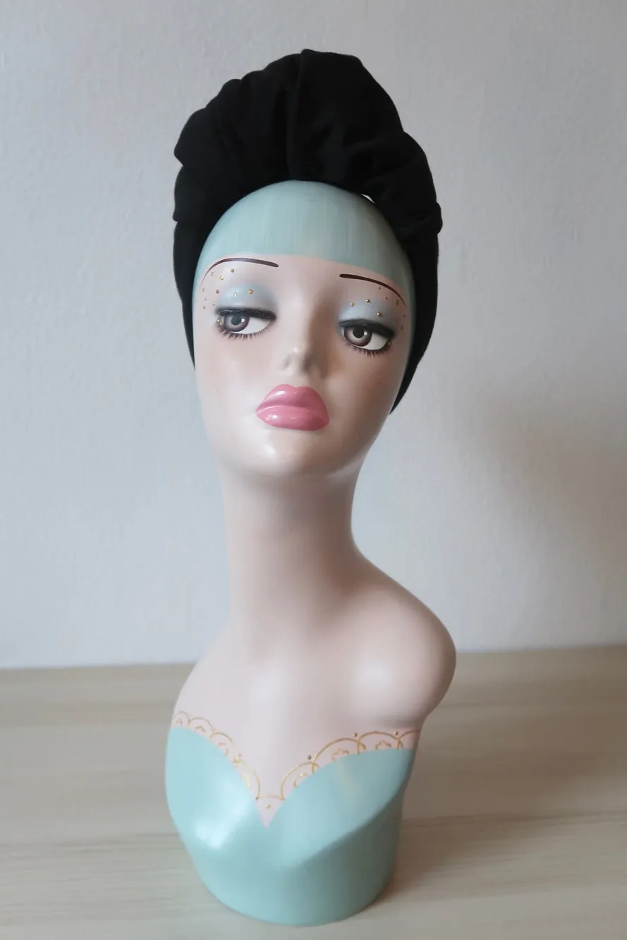 KNOT CHOICE 1940s Pre-tied Stretchy Plain Black Headband (made to order)