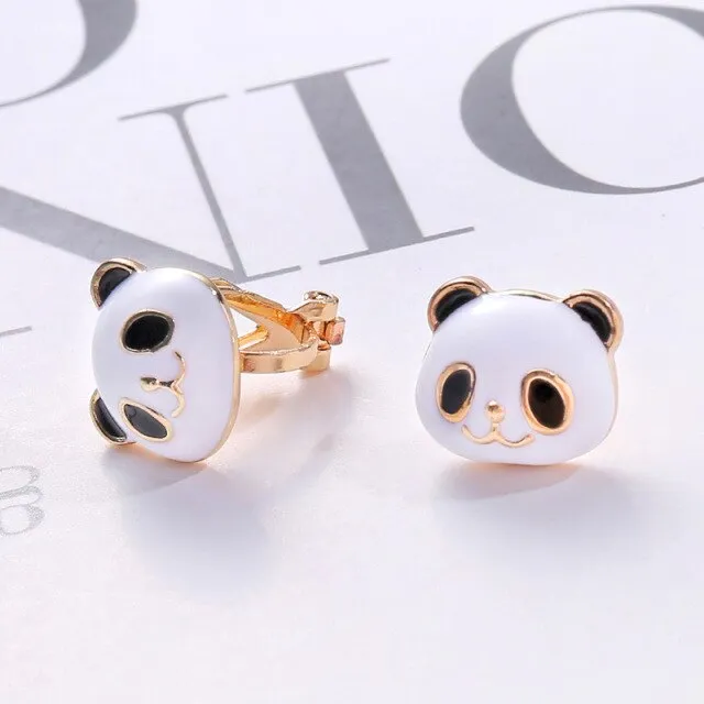 Korea Style Cartoon panda clip on earrings non pierced
