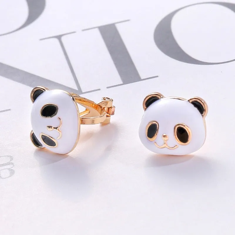 Korea Style Cartoon panda clip on earrings non pierced