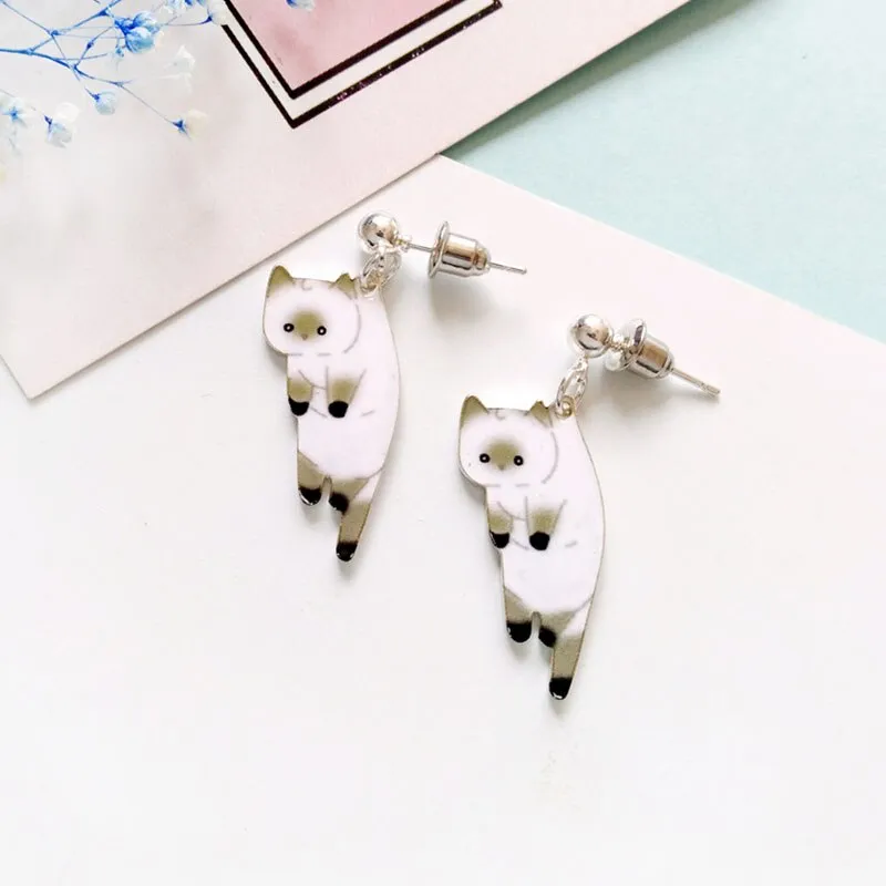 Korea Style Top Quality black white Cartoon cat pattern Clip on Earrings