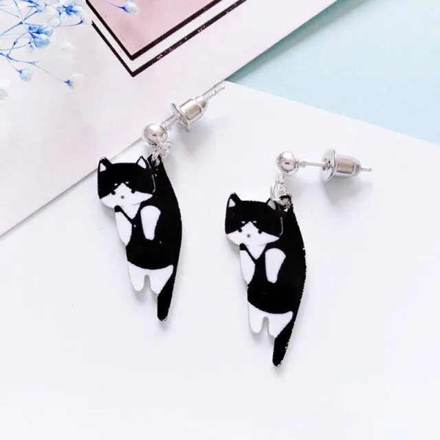 Korea Style Top Quality black white Cartoon cat pattern Clip on Earrings