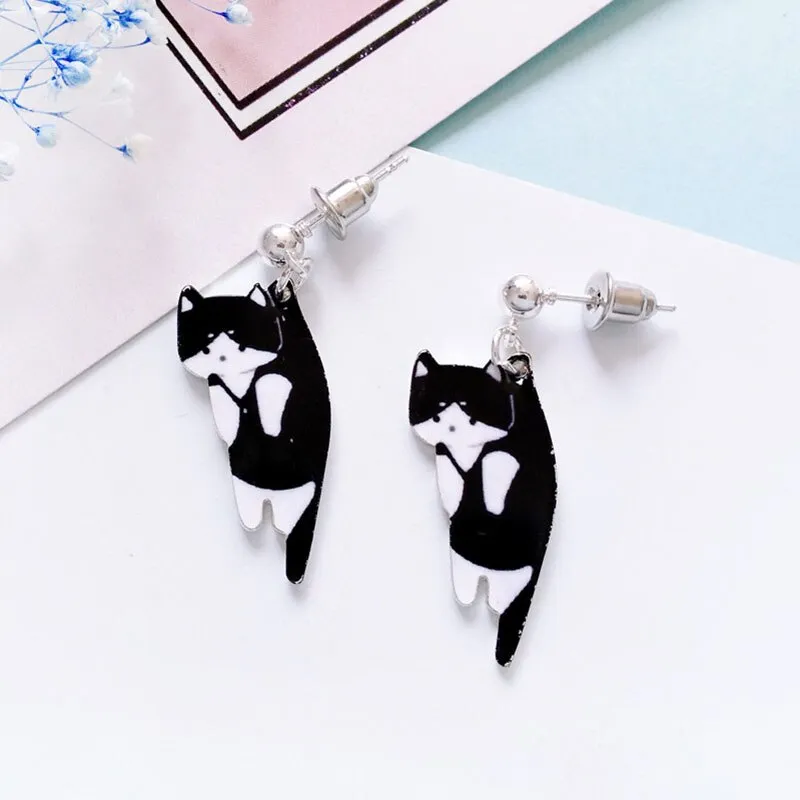 Korea Style Top Quality black white Cartoon cat pattern Clip on Earrings
