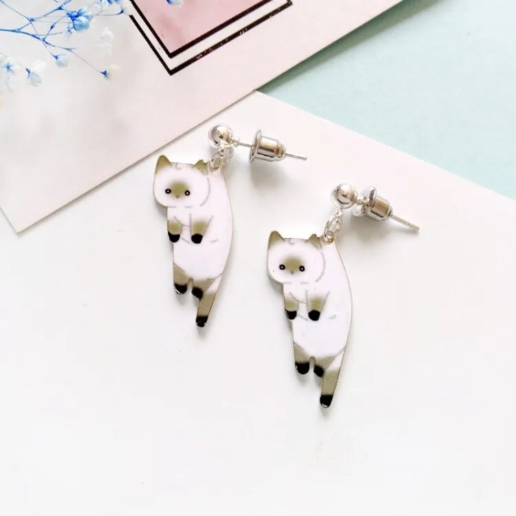 Korea Style Top Quality black white Cartoon cat pattern Clip on Earrings