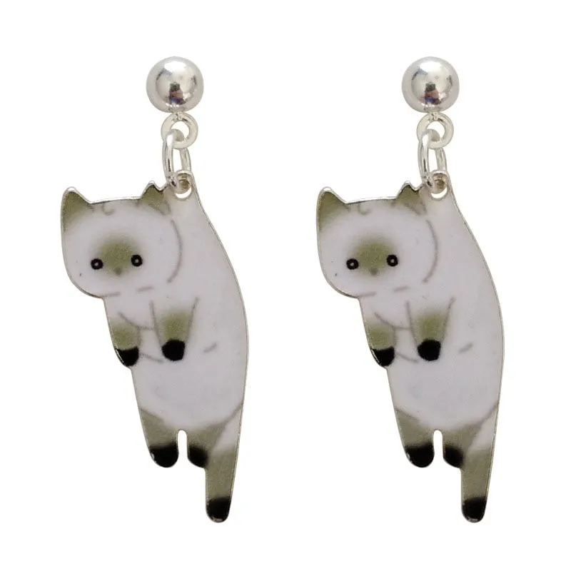 Korea Style Top Quality black white Cartoon cat pattern Clip on Earrings